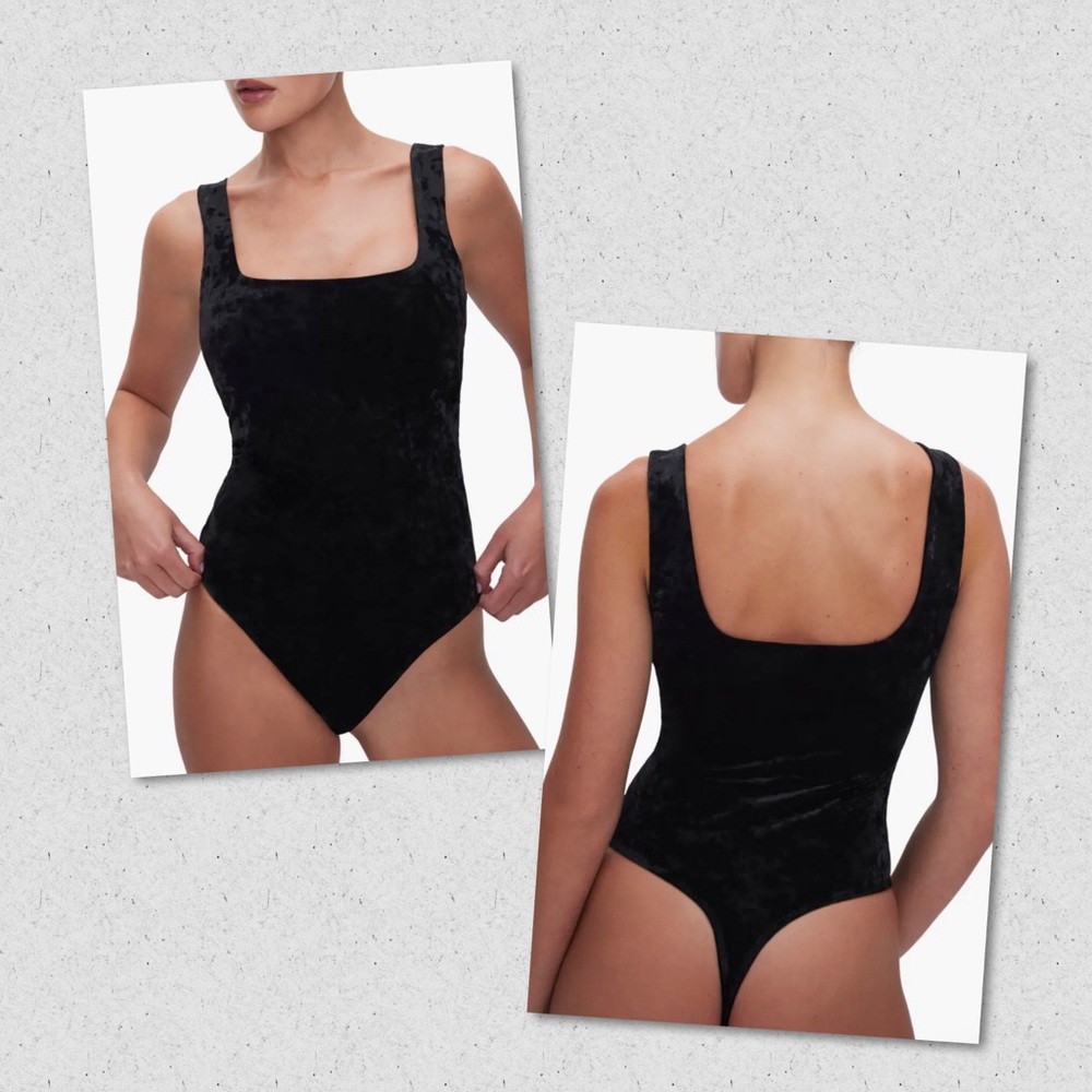 GOOD AMERICAN NWT Black Crushed Velvet Tank Bodysuit Size 3